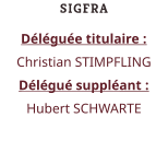 SIGFRA Déléguée titulaire :  Christian STIMPFLING Délégué suppléant :  Hubert SCHWARTE