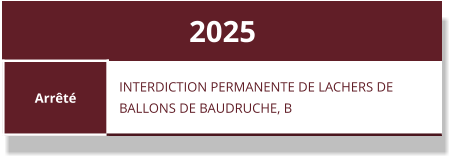 2025 Arrêté  INTERDICTION PERMANENTE DE LACHERS DE BALLONS DE BAUDRUCHE, B